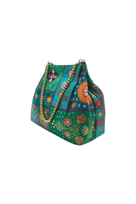 Bolso Bombonera Boho Verde Bordado