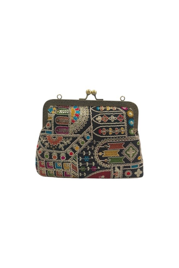 Bolso Invitada Bordado Negro Cierre Boquilla