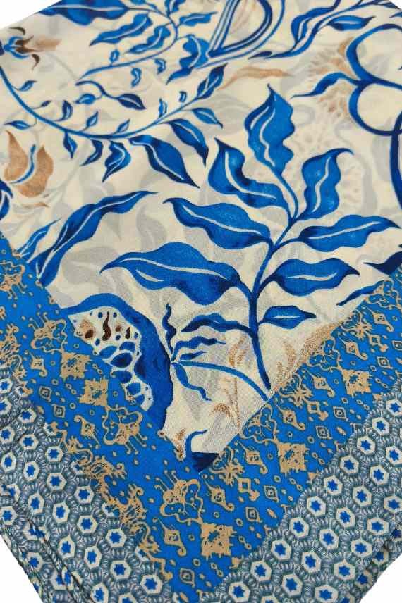 Pañuelo Motivos Florales Azul y Beige