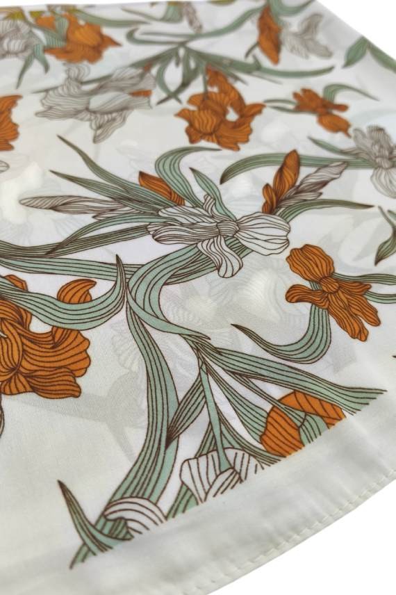 Pañuelo Floral Naranja y Beige