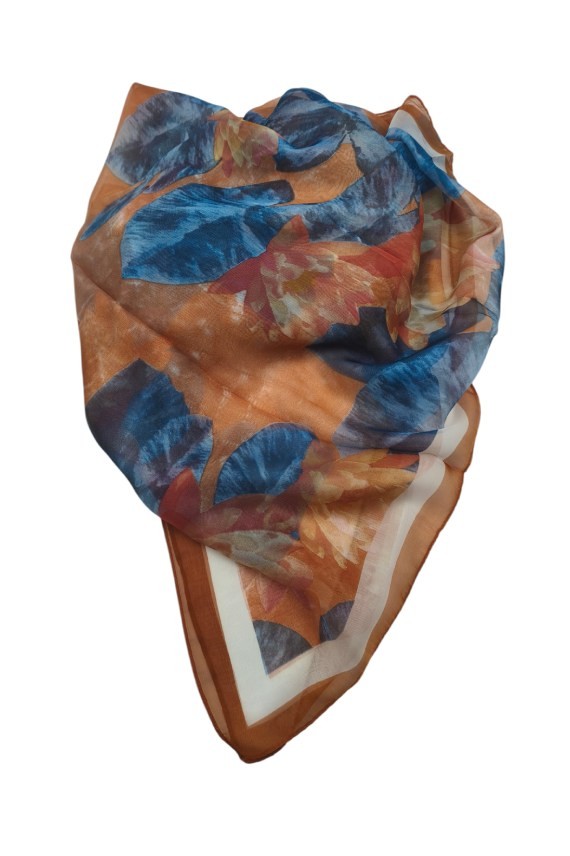 Fular Seda y Viscosa Naranja y Azul