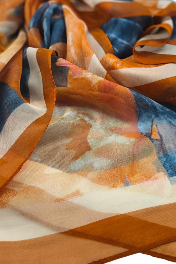 Fular Seda y Viscosa Naranja y Azul
