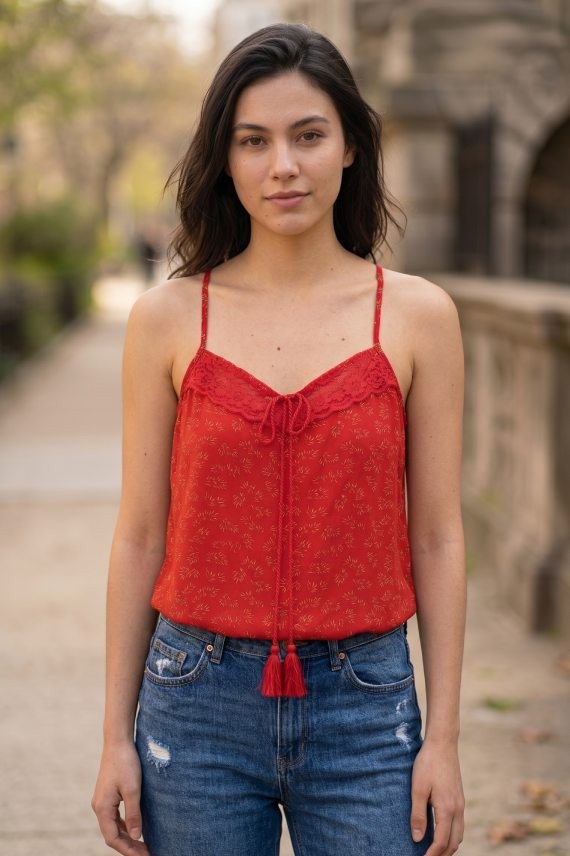 Top Viscosa Estampado con Encaje