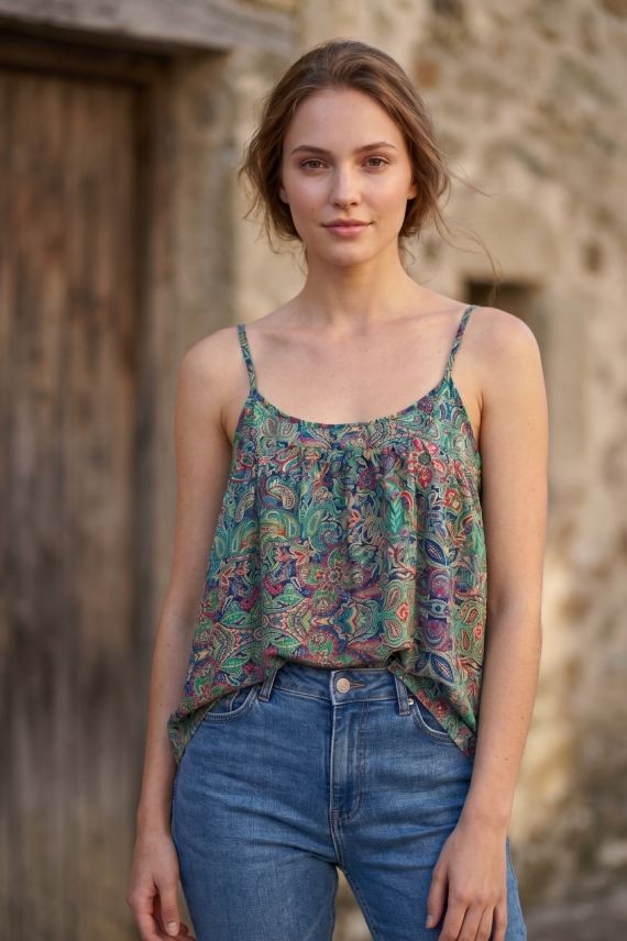 Top Poliester Estampado Floral Paisley