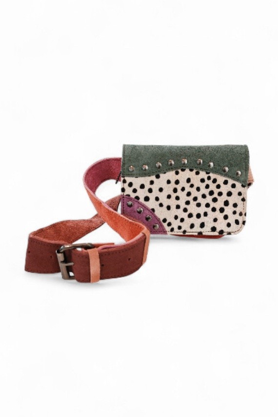 Riñonera Lizbetli Soruka Piel Patchwork Kaki Violeta Topos