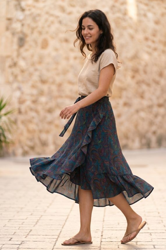 Falda Cruzada Poliester Estampado Paisley