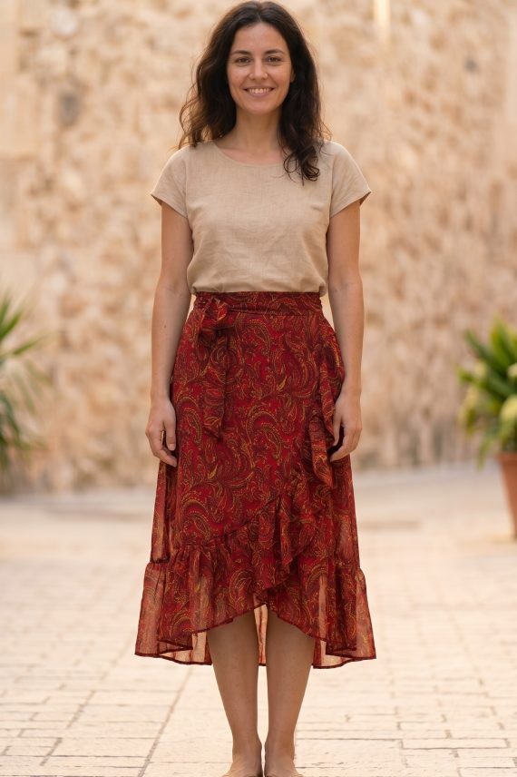 Falda Cruzada Poliester Estampado Paisley