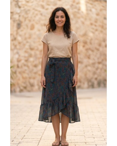 Falda Cruzada Poliester Estampado Paisley