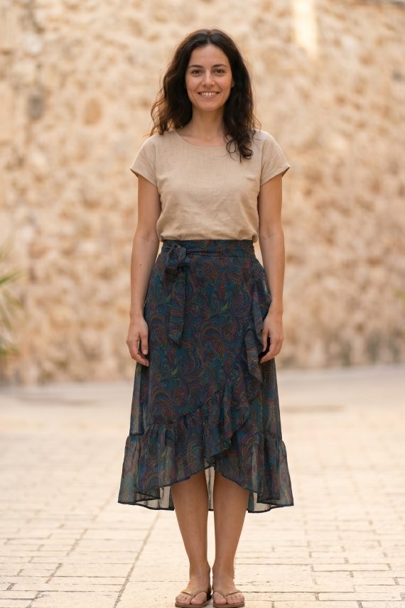 Falda Cruzada Poliester Estampado Paisley