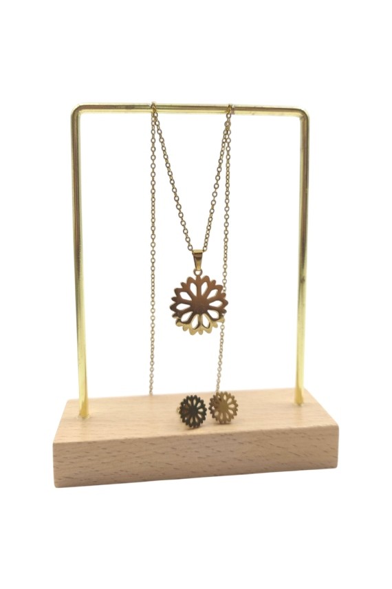 Conjunto de Acero Dorado Flor Calada