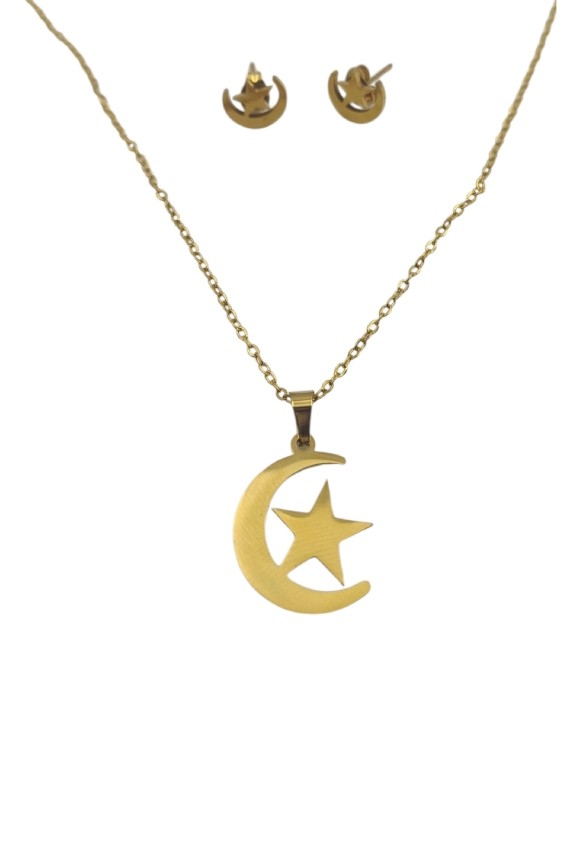 Conjunto de Acero Dorado Luna y Estrella