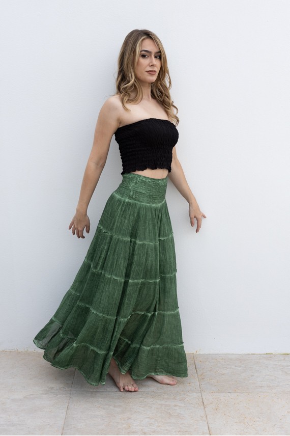 Falda Larga Velo Algodón volante sobretintada