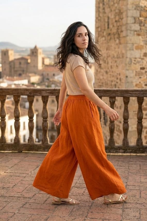 Pantalón Ancho Algodón Palazzo Orange