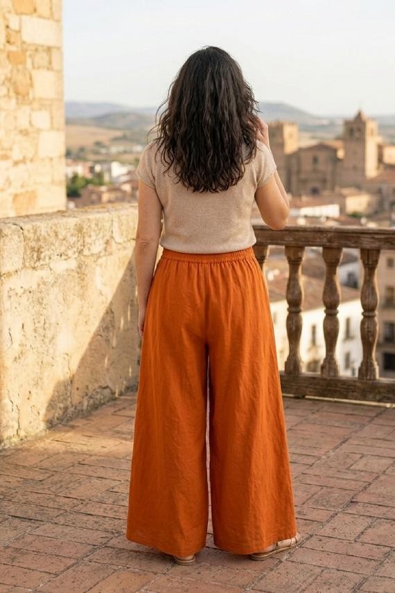 Pantalón Ancho Algodón Palazzo Orange