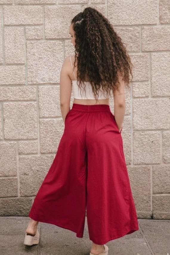 Pantalón Ancho Algodón Palazzo Rojo