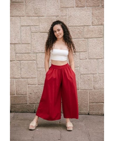 Pantalón Ancho Algodón Palazzo Rojo