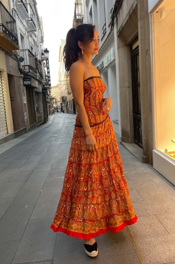 Vestido largo palabra de honor Fuego Bohemio Rojo
