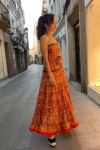 Vestido largo palabra de honor Fuego Bohemio Rojo