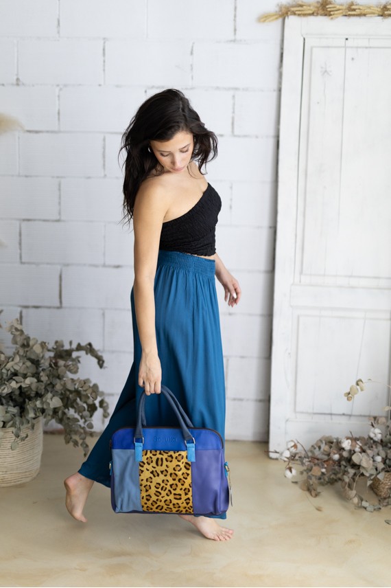 Bolso Maletín Soruka Emilia Briefcase Azul Animal Print