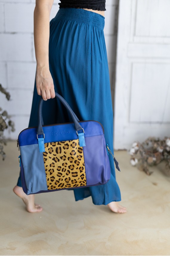 Bolso Maletín Soruka Emilia Briefcase Azul Animal Print