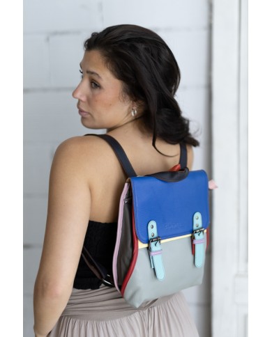 Bolso Mochila Freya Azul y Gris en Piel Sostenible Soruka