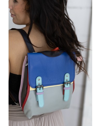Bolso Mochila Freya Azul y Gris en Piel Sostenible Soruka