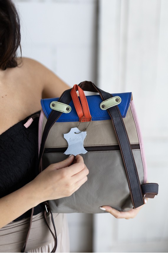 Bolso Mochila Freya Azul y Gris en Piel Sostenible Soruka
