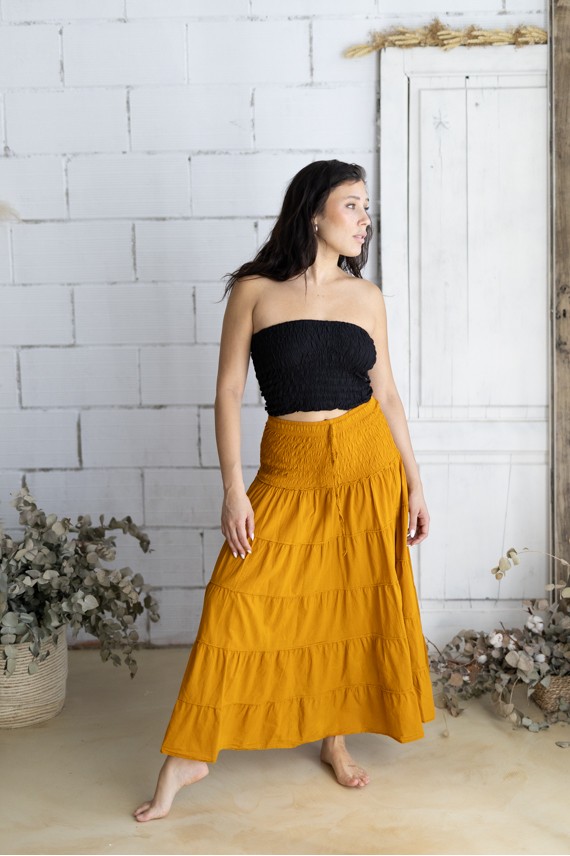 Falda Larga Boho de Algodón con Cintura Elástica