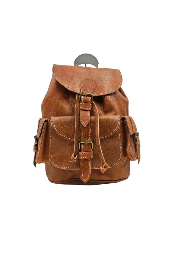 Mochila Artesanal Piel Camel Tanger
