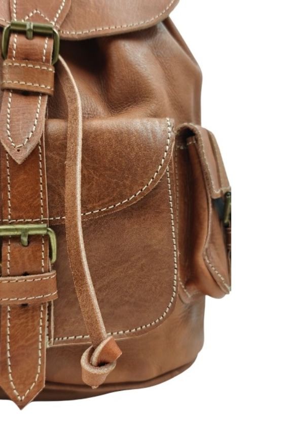 Mochila Artesanal Piel Camel Tanger