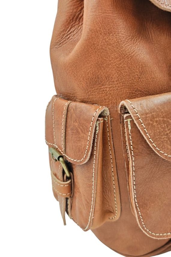 Mochila Artesanal Piel Camel Tanger