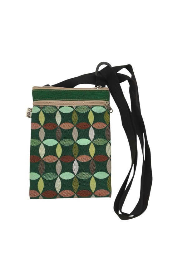 Bolso Porta Móvil Jacquard Verde Geométrico Artesanal
