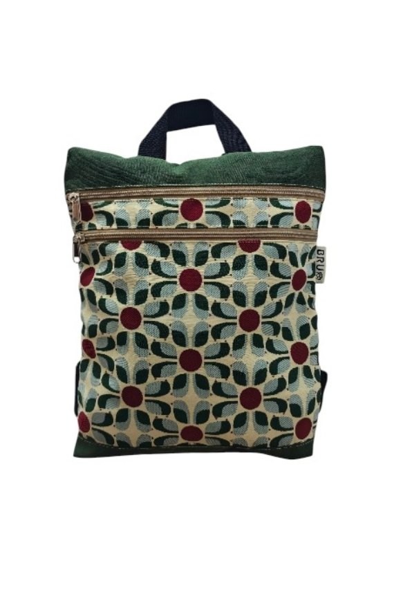 Mochila Jacquard Floral Geométrica Artesanal