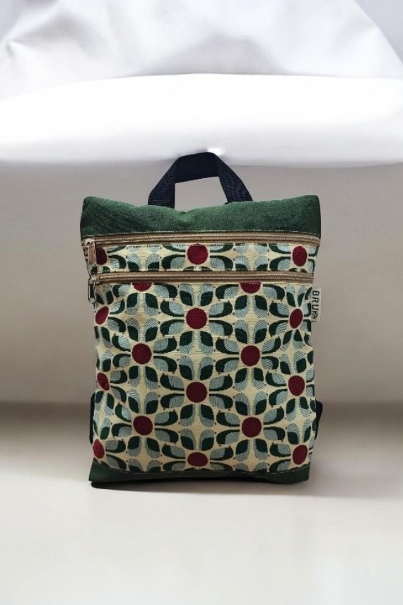 Mochila Jacquard Floral Geométrica Artesanal