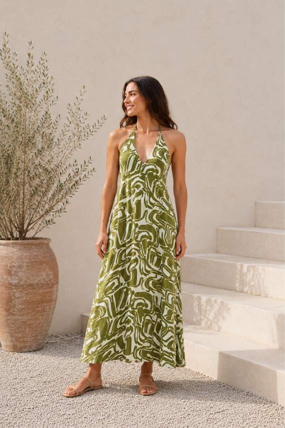 Vestido Largo Viscosa Estampado Graffiti