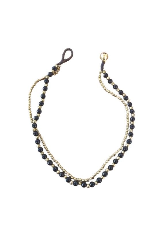 Tobillera Macrame y Cuentas Gold