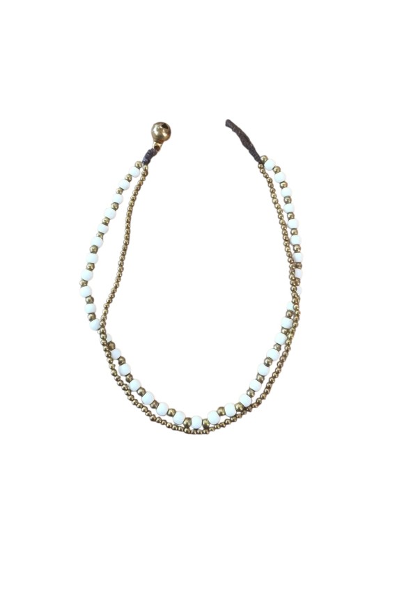 Tobillera Macrame y Cuentas Gold