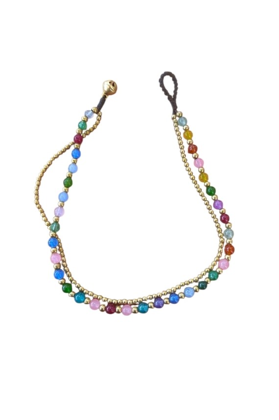Tobillera Macrame y Cuentas Gold