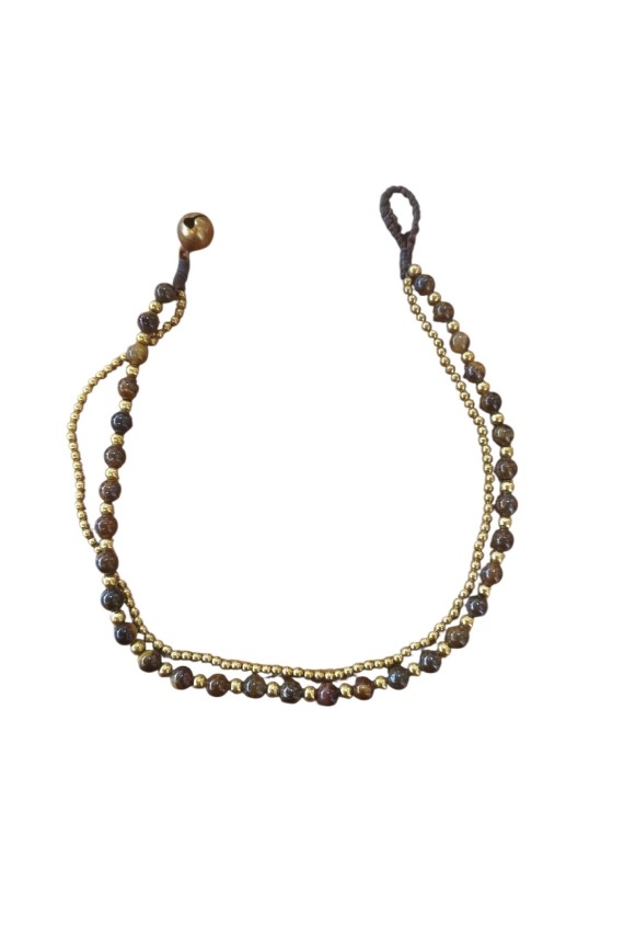 Tobillera Macrame y Cuentas Gold