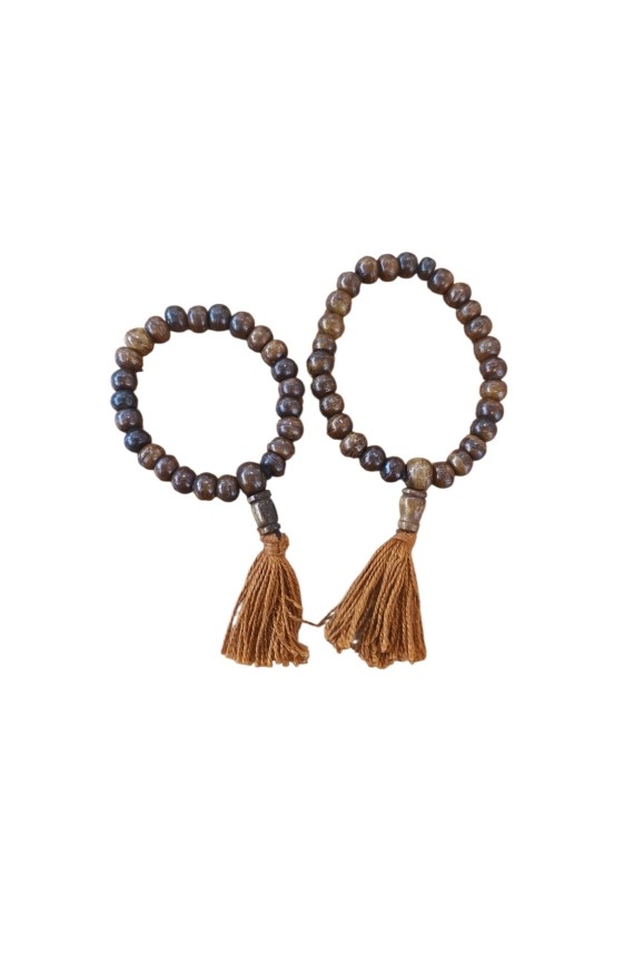 Pulsera Cuentas Madera y Borla