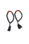 Pulsera Cuentas Madera y Rudraksha con Borla