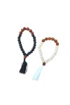 Pulsera Cuentas Madera y Rudraksha con Borla