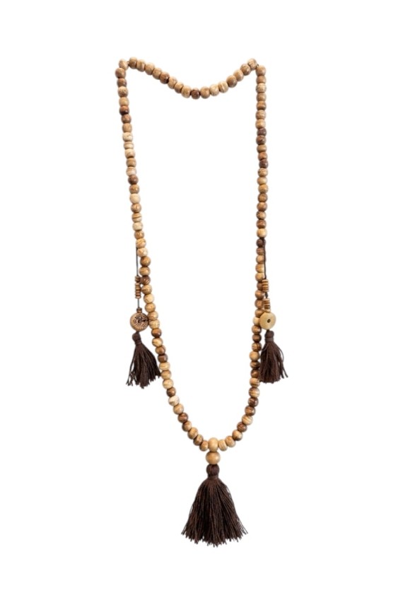 Collar Rosario Cuentas Madera y Borla