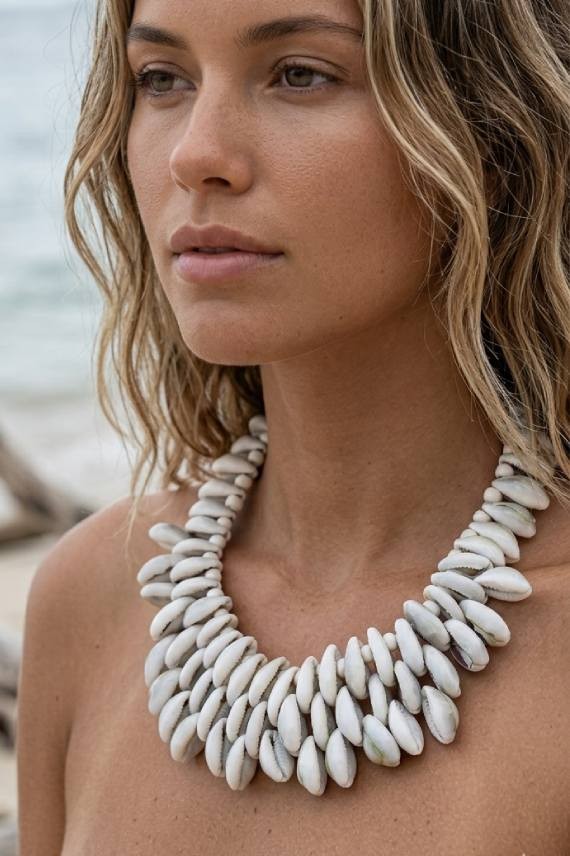 Collar de Conchas Cauri Naturales Blancas