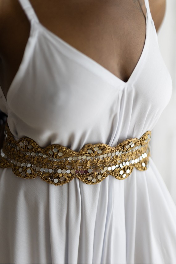 Cinturón Boho Dorado con Espejos