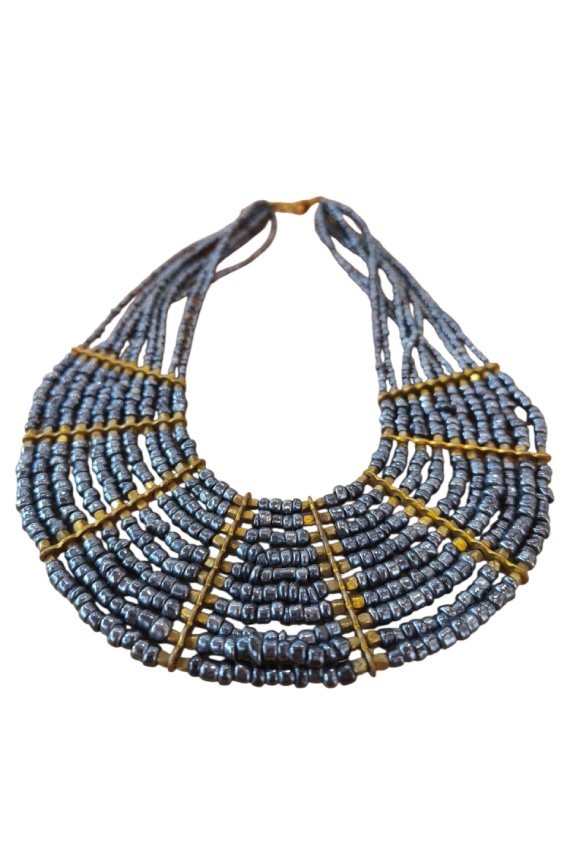 Collar Nilo de Cuentas Azules con Múltiples Hileras