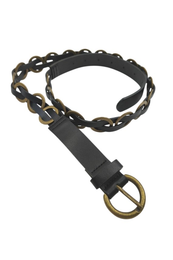 Cinturón de Cuero con Aros Metálicos Vintage