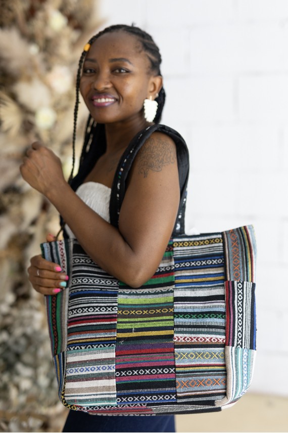 Bolso Tote Artesanal Estampado Étnico