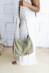 Bolso crochet de algodón verde con asa trenzada regulable,