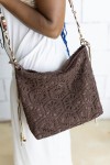 Bolso crochet de algodón marrón chocolate con asa trenzada regulable